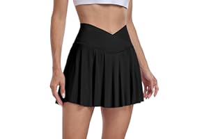 ATHVOTAR Women Tennis Skirt with Pockets Shorts Crossover High Waisted Golf Athletic Skorts Workout Skirts
