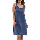 Amazhiyu Women's 100% Linen Sleeveless Midi Tank Dresses with Pockets Summer