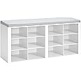 Hzuaneri Schoenbank, schoenenkast met kussen, entree bank met 12 vakken, schoenenrek met verstelbare vakken voor woonkamer, slaapkamer, entree, licht ivoor en donkergrijs, SB19005GY
