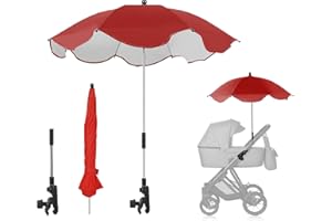 CDQL Baby Umbrella Stroller Parasol with Clamp Adjustable, UV Protection Clip on for Toddlers 1-3 Sun Shade Trolley, Beach Chair, Wheelchair, Travel Red