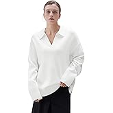 SUUKSESS Women Cashmere Oversized V Neck Pullover Sweaters Long Sleeve Collared Knit Jumper Tops