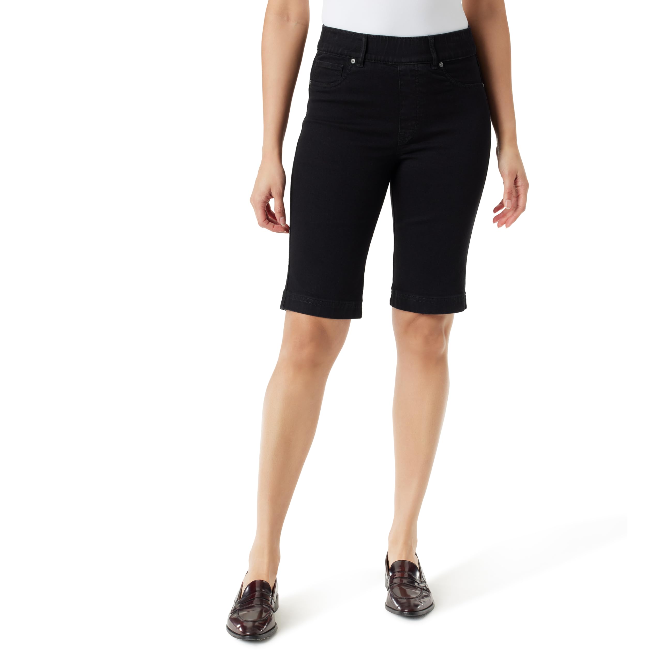 Gloria Vanderbilt Women’s Shape Effect Pull On Bermuda High Rise Short Standard, Black Rinse