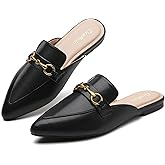 CicoMuin Buckle Mules for Women Pointed Toe Backless Flat Mules Slip on Slides Loafer Shoes