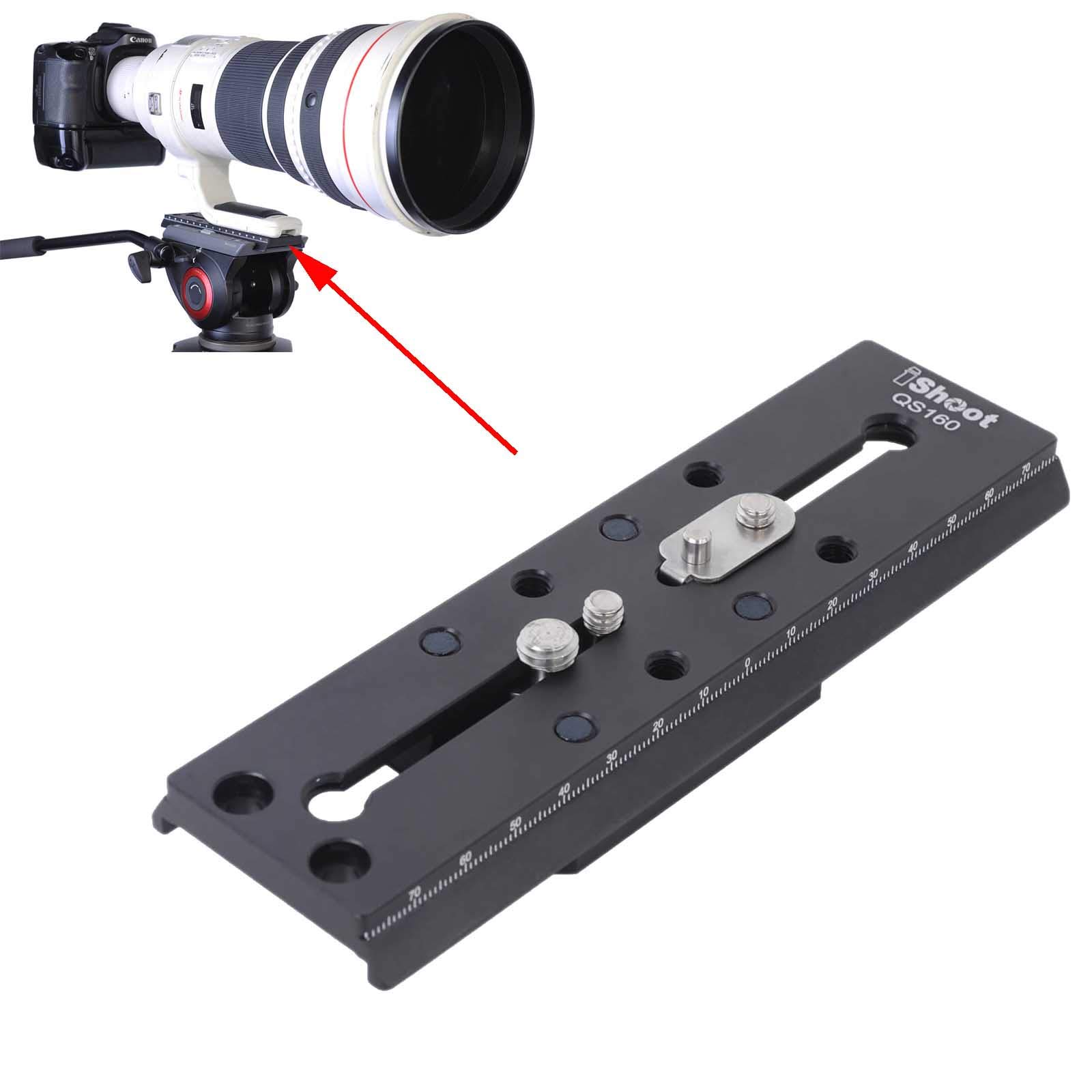 iShoot Camera Quick Release Plate Combo QR Mount Base Compatible with Tripod Fluid Head Manfrotto 500 series, 700 series and Sachtler FSB 10T / 8T/ 6T, DV2/DV8/DV10SB/DV12SB, V14/V18/ACE XL series