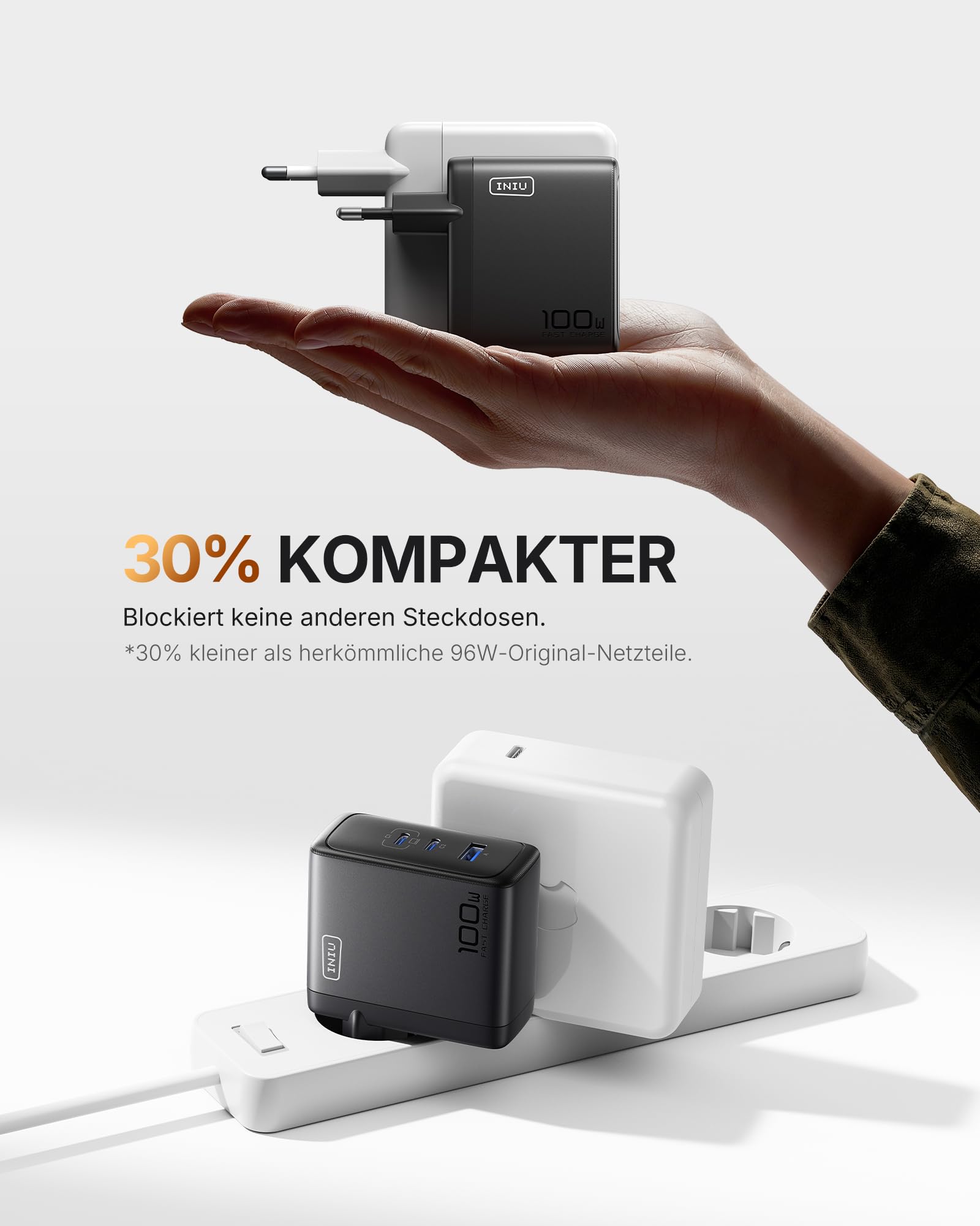 INIU USB C Ladegerät, 100W 3-Port Laptop Schnellladegerät mit 1.5m Kabel 4