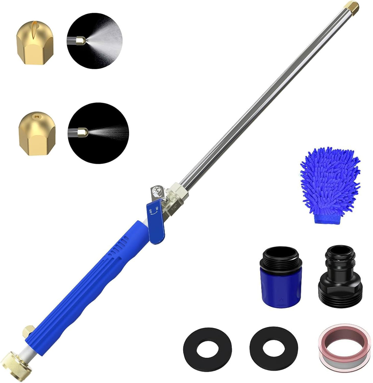 Photo 1 of Buyplus Jet Nozzle High Pressure Hose Nozzle, 2-in-1 High Pressure Power Washer for House, Jet Nozzle for Garden Hose Power Washer Wand with 2 Different Tips, Quick Connectors and Gloves, 18 Inch
