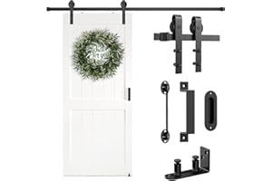 Arti-Life Barn Door Hardware Kit 6.6FT Heavy Duty Sliding Door Track Kit with Floor Guide and 2 Handles with Lock, Smoothly Hardware Kits for Interior Exterior Fit 36"-40" Wide Panel (J Shape Hanger)
