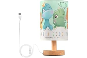 YYZZH Table Lamp Watercolor Dinosaur Baby Pattern Nightstand Lamp with Wood Base Fabric Lamp Shade Bedside Desk Lamp for Living Room Bedroom Kids Room Office