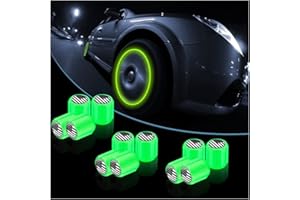 YALOK 12PCS Fluorescent Car Tire Valve Caps, Luminous Tire Air Caps Cover, Vehicle Tire Pressure Caps, Illuminated Auto Car Wheel Valve Stem, Universal for Car, SUV, Motorcycle, Truck, Bike (Green/Black)