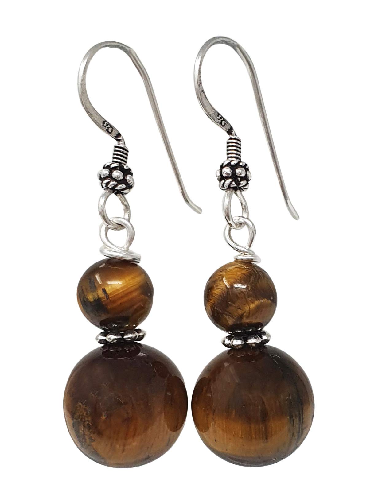 TreasureBay Handmade Tiger's Eye Gemstone Dangle Drop Earrings For Women Girls Made with 925 Sterling Silver Hook (Tiger's Eye) โ image 1