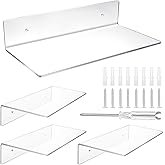 Limbeuuu 4 Pack 12 Inch L-Shaped Acrylic Floating Shelf Clear Wall Mounted Shelves Invisible 4.3MM Thick Shelf for Wall Storage Clear Shelves for Makeup Photo Picture Book Record Display