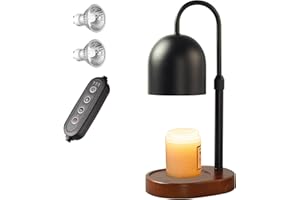 DROYEK Candle Warmer Lamp with Timer ，Dimmable Electric Candle Warmer with 2 Bulbs (Black lampshade)