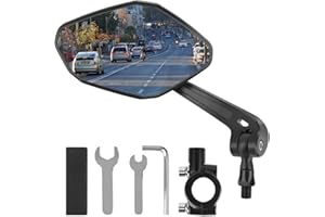 WUVOP Bike Mirror Handlebar Mount, HD Wide Rear View Bicycle Mirrors for Handlebars with Scratch Resistant Glass, 360°Adjustable Bike Rear View Mirror for Scooter, Motorcycle, Bikes (HD Lens: Left)