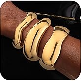 Honsny 2-3Pcs Chunky Gold Bangle Bracelets for Women Non Tarnish Stackable 14K Gold Plated Charm Cuff Bracelet Stack for Women Trendy Dainty Big Bangles Waterproof Jewelry Fashion Gifts