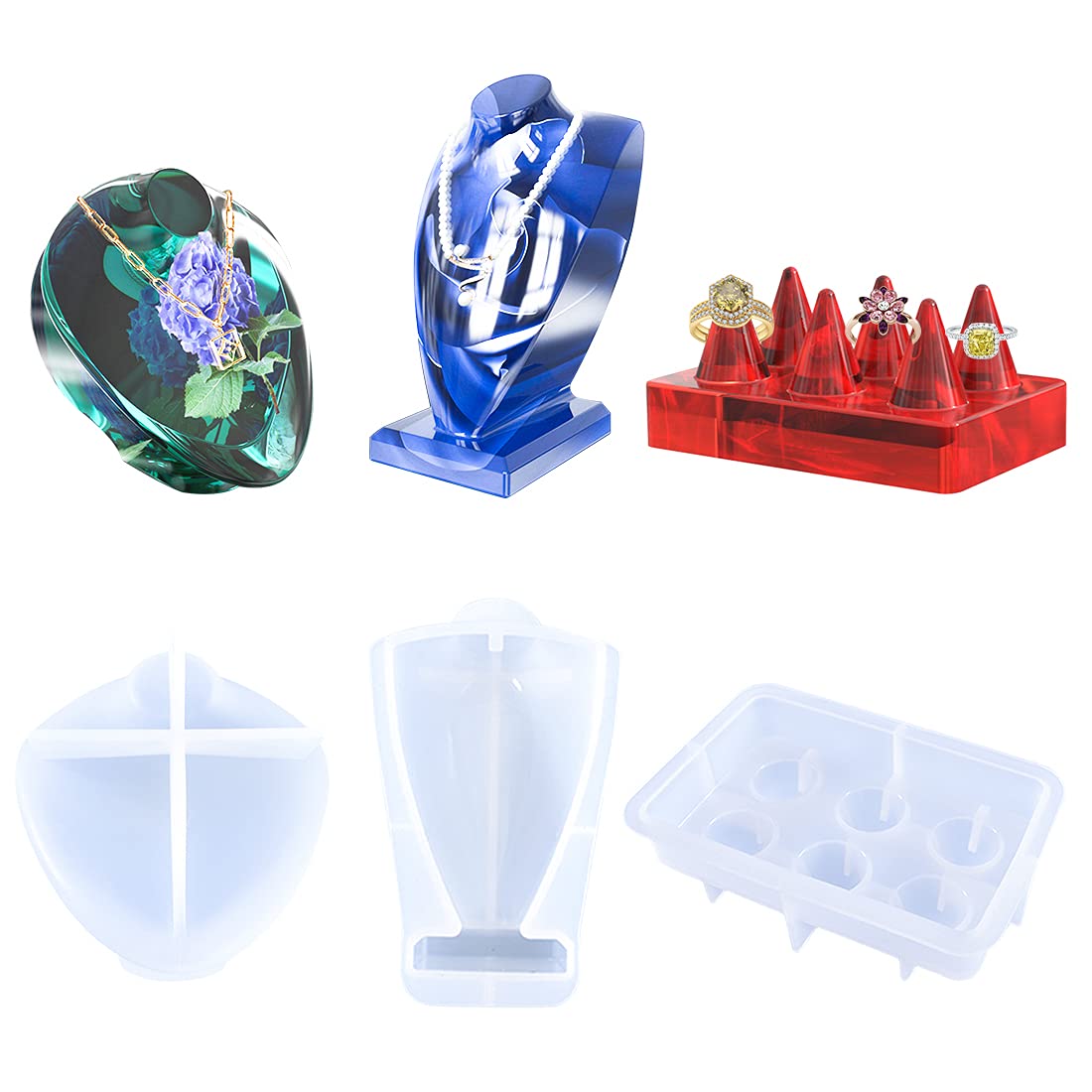 Voyyphixa 3Pcs Jewelry Shelf Silicone Moulds for Epoxy Resin Set, Jewelry Holder Resin Mold, Large Resin Jewelry Display Stand Casting Mold for Necklace, Ring, DIY Craft Mould