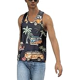 AMOMA Men's Round Neck Tank Top Casual Summer Beach Hawaiian Vacation Sleeveless Sport Shirt