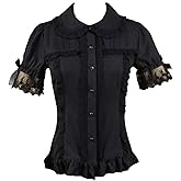 Women's Sweet Lolita Shirt Short Puff Sleeve Lace Peter Pan Collar Ruffle Blouse with Detachable Sleeves
