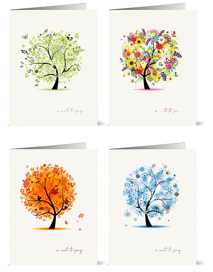 12 x A Note to Say Cards in Each of the Four Seasons: Various Styles (Tree)