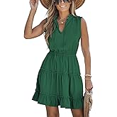 CUPSHE Womens Summer Dresses Tie Neck Sleeveless Tiered Ruffle A-Line Tunic Mini Dress