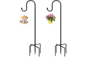ANIDEER Outdoor Shepherds Hook with 5 Prong Bases, Black, 2 Packs, 36 inches Tall, Garden Hanging Stake for Bird Feeder, Solar Light, Plant Hanger, Wedding Decor, Metal Hanger Hooks