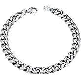 U7 Link Bracelets for Men, Cuban Link/Rope/Watch Band Solid Bracelet, Silver Black Gold Color Wrist Bracelet 3/6/9/12/15mm Width, 6.5/7.5/8.3 Inch Length, Hand Chain Jewelry for Mens Women