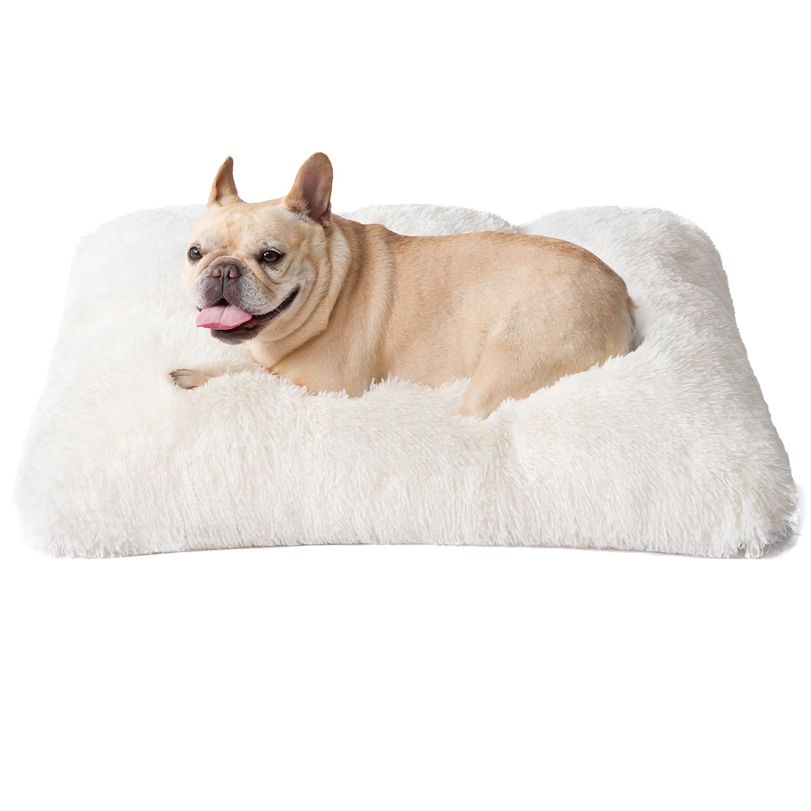 Photo 1 of EHEYCIGA Fluffy Dog Crate Bed for Medium Dogs, Plush Faux Fur Crate Pad, Calming Anti Anxiety Medium Dog Bed, Washable Soft Warm Mat with Non-Slip Bottom, Beige