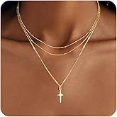 De Amo Sara Cross Necklace for Women, Dainty 14K Gold Plated Cross Pendant Simple Long Necklaces for Women, Christian Faith Necklace Trendy Gold Jewelry Gifts for Easter
