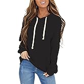 PRETTODAY Women's Casual Lightweight Hoodies Long Sleeve White Drawstring Sweatshirts Loose Pullovers with Pocket