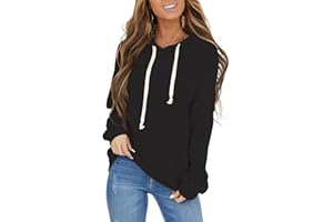 PRETTODAY Women's Casual Lightweight Hoodies Long Sleeve White Drawstring Sweatshirts Loose Pullovers with Pocket