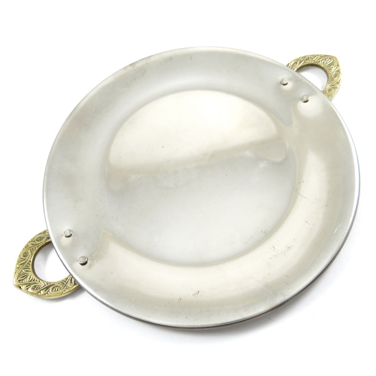 IBA Indianbeautifulart Special Authentic Indian Copper Steel Serveware Tawa Utensil Serving Tray and Platter for Indian Dishes 9.5 Inches