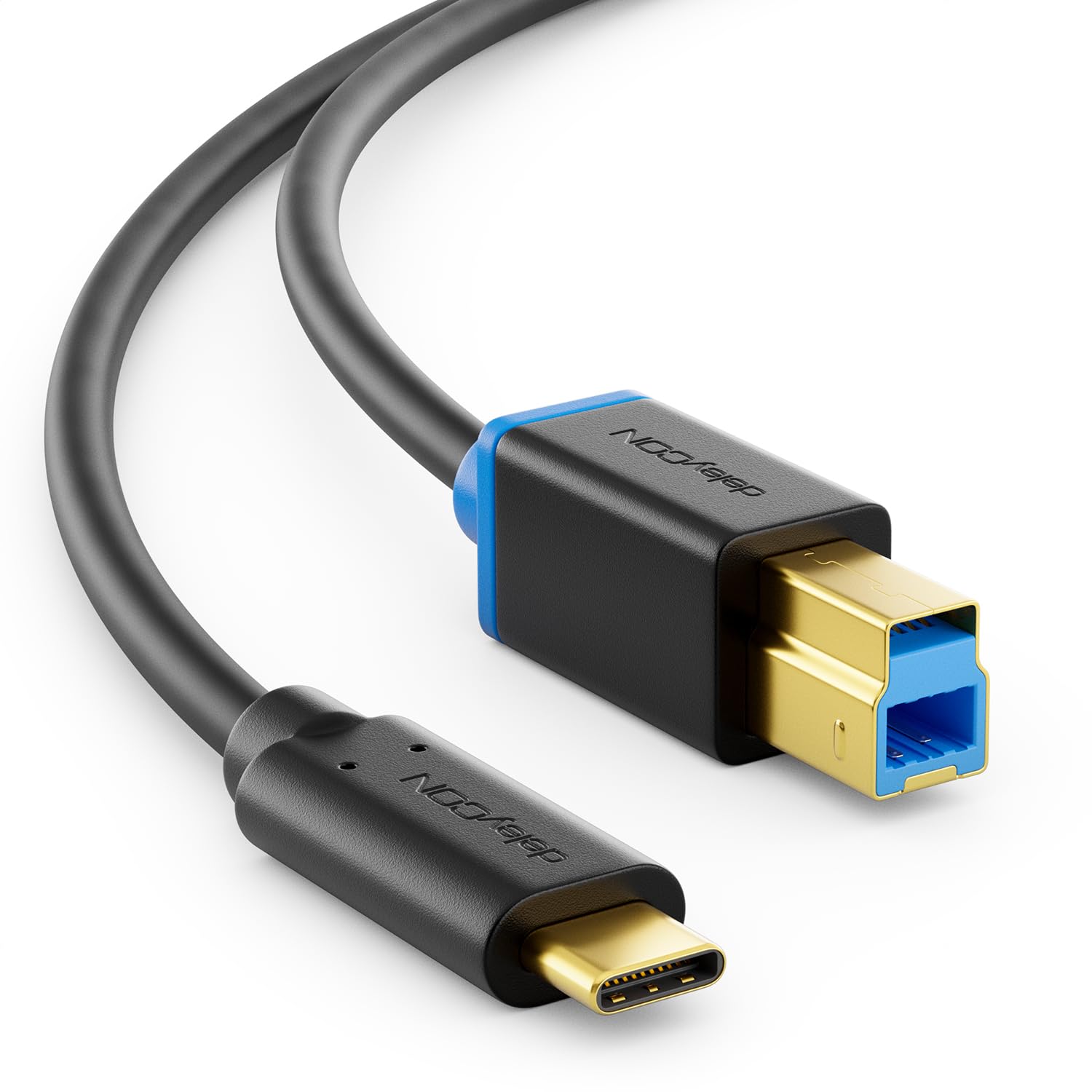 deleyCON 1.5m (4.92 ft.) USB 3.0 Printer Cable Scanner Cable - Type 3.1 Connector - USB C to USB B - 5 Gbps Data Cable for e.g. Computer Printer External Hard Disk - Black