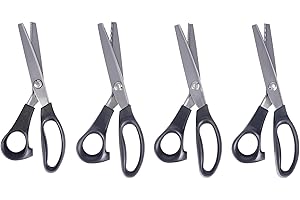 BELLE DRAFT Zig Zag Scissors (Pinking Shears) & Scalloped Scissors 4-Piece Set - Small (3mm Teeth) & Large (7mm Teeth) Pinking Shears and Scalloped Shears for Sewing and Crafting, 9-inch Length