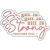 (3Pcs) She is Strong Proverbs 31:25 Stickers Motivational Quotes Stickers Decal Waterproof Vinyl Stickers Adult for Laptop Kindle Car Tumbler Water Bottle Mug Phone Notebook Size 3”x1.7”