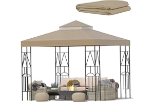 Morikoro 119''x119'' Canopy Replacement Top Double Tiered Gazebo Cover for Yard, Patio & Garden Durable Sunshade Replacement(No Frame)(Khaki)