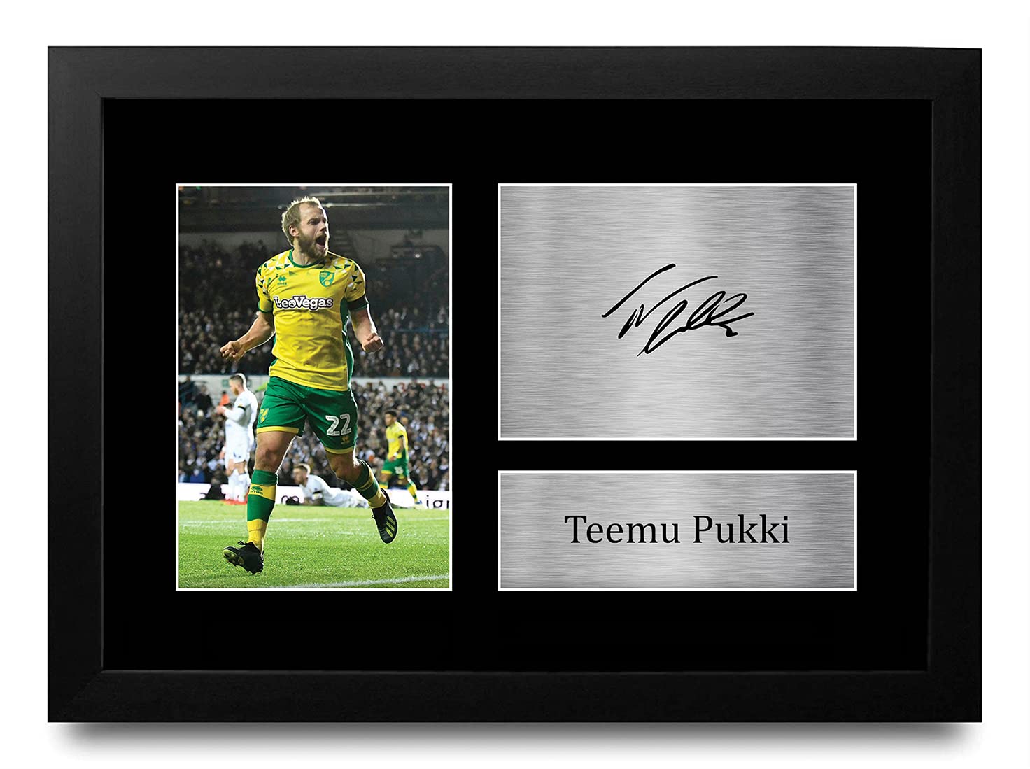 HWC Trading Teemu Pukki Norwich City Gifts Printed Signed Autograph Picture for Fans and Supporters - A4 Framed