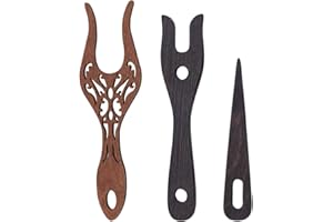 BENECREAT 3Pcs Wooden Knitting Fork & Eye Weaving Needles Kit, Lucet Fork Wooden Weaving Tools for Bracelet Necklace Braided 