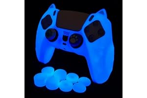 LUNISSILY Blue Glow in The Dark Controller Skin,Cat Paw Silicone Protective Cover Case for PS-5 Wireless Controller with 8 PCS Thumb Grips Caps Glows and 2 Grips Caps.