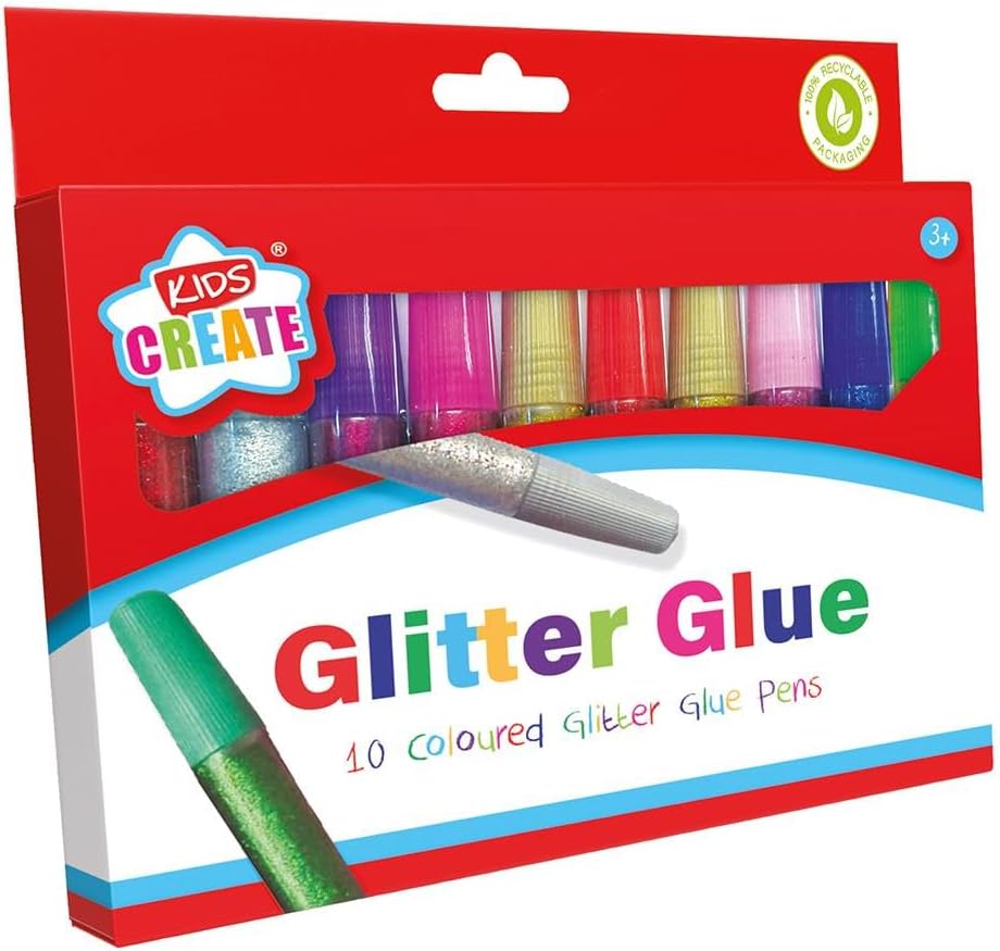 Kids Create Pack 10 Coloured Glitter Glue Pens Cards Scrapbook