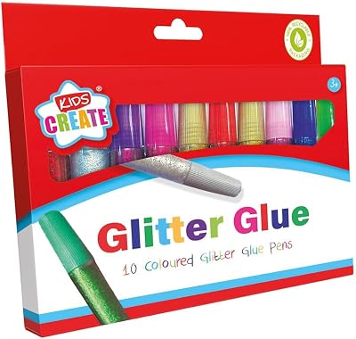 Kids Create Pack 10 Coloured Glitter Glue Pens Cards Scrapbook