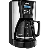 Mr. Coffee BVMCMJX41NWF 12-Cup Pot Programmable Brewer Auto-Shutoff Coffee Maker Machine with Grab-A-Cup Brew Pause Function, Timer, and Cycle-Finish Chime in Black/Silver