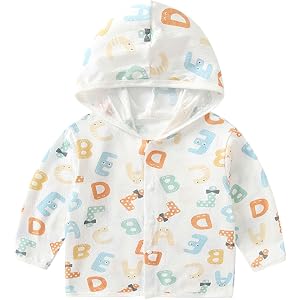 Toddler Hoodie 𝐔𝗩 Sun Protection Jackets Baby Cute Print Button down Rash Guard Coat Summer Lightweight Shirts