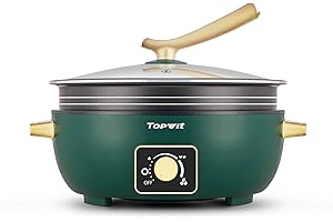 Topwit Shabu Shabu Pot 5L with Adjustable Power Control, Removable Nonstick Electric Frying Pan, 12” Deep Dish Multifunction Electric Skillet with Tempered Glass Lid for Shabu Shabu, Noodles, Sauté