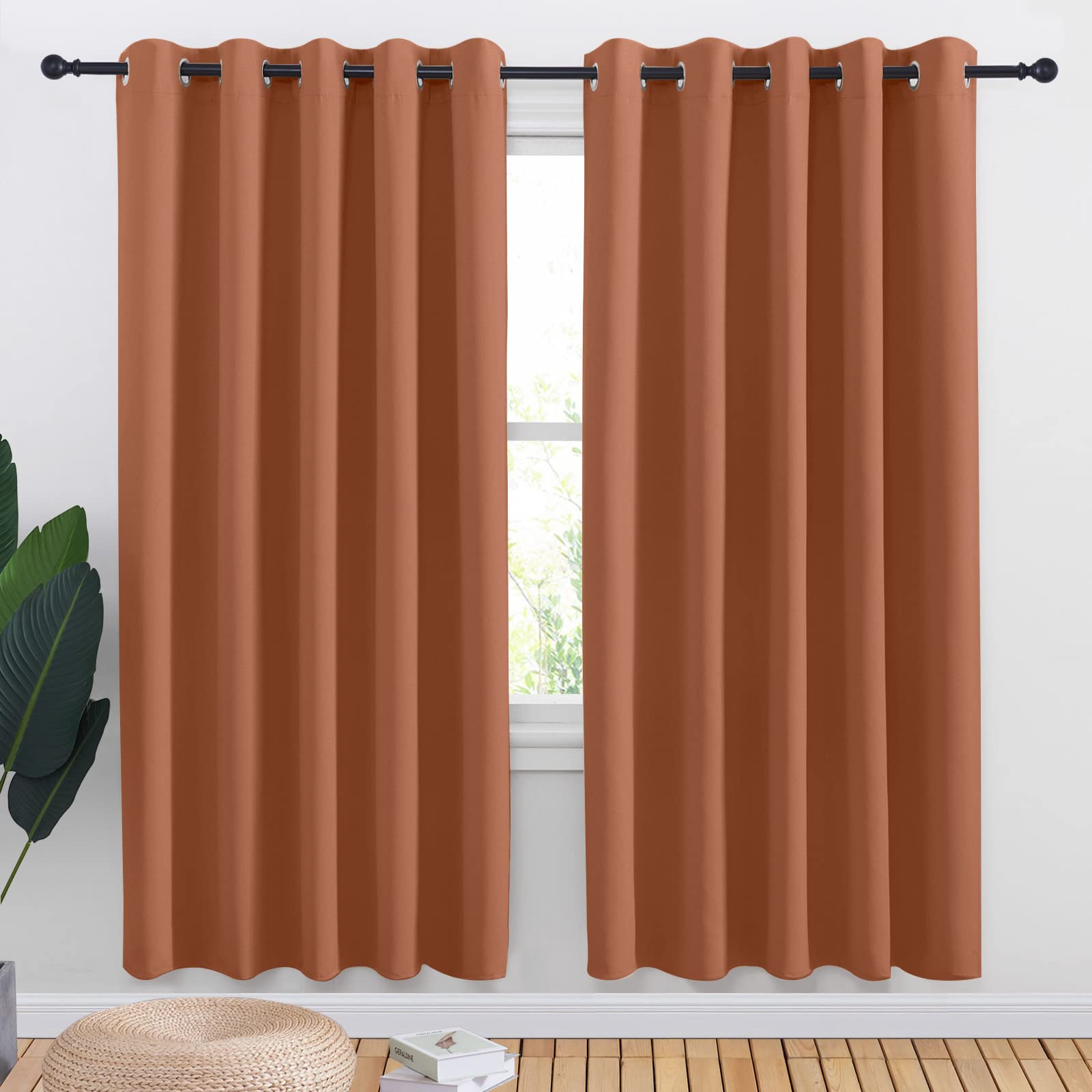 NICETOWN Burnt Orange Blackout Draperies Curtains for Kids Room, Window Treatment Thermal Insulated Solid Grommet Blackout Drape Panels for Bedroom (Set of 2, 70 by 72 inches)