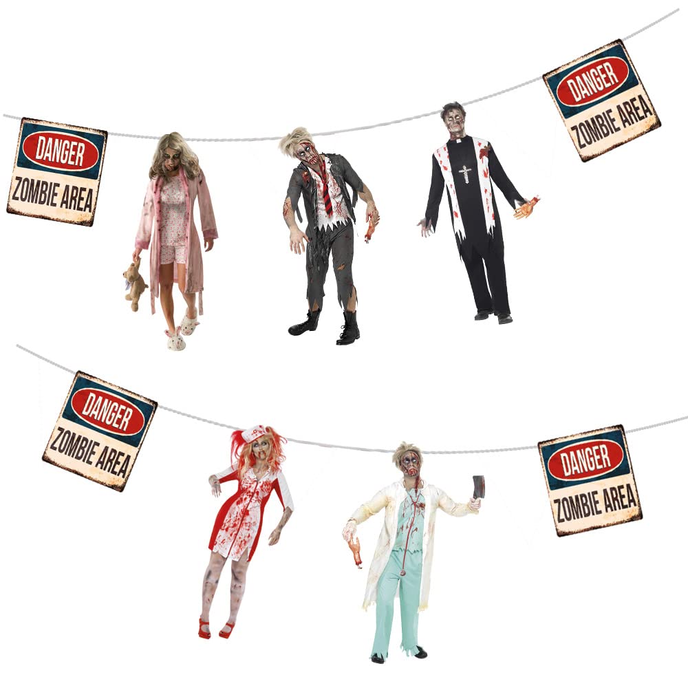 AK Giftshop Halloween Zombie Bunting Party Decorations - 14pcs / 2.5m Ribbon