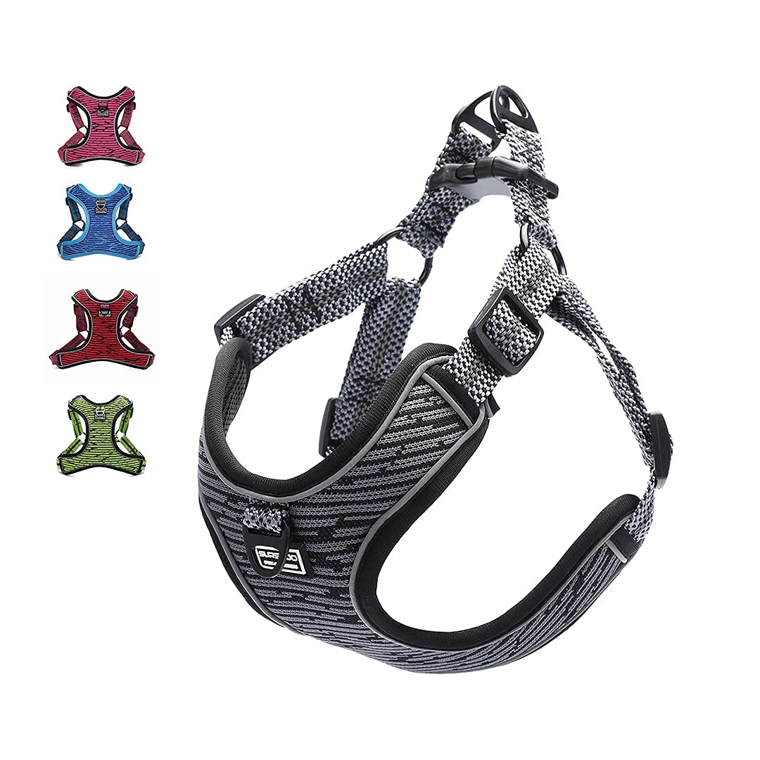 Suredoo Adjustable Dog Harness with Front Clip, No Pull Soft Mesh Padded Reflective Breathable Pet Vest Harness for Small Medium Large Dogs (XS, Grey)