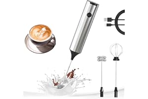 YARRAMATE Stainless Steel Rechargeable Handheld Milk Frother –3-Speed Adjustable Electric Whisk with 2 Stainless Steel Whisks
