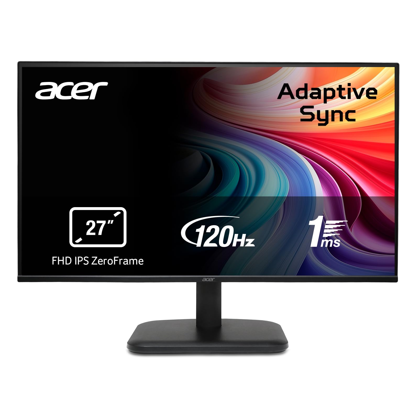 acer EK271Gbif Monitor PC 27", Display IPS Full HD, 120 Hz, 1ms (VRB), 16:9, AdaptiveSync, VGA, HDMI 1.4, Lum 250 nits, Schermo PC con Contrasto 100M:1, ZeroFrame, Cavo HDMI Incluso, Nero
