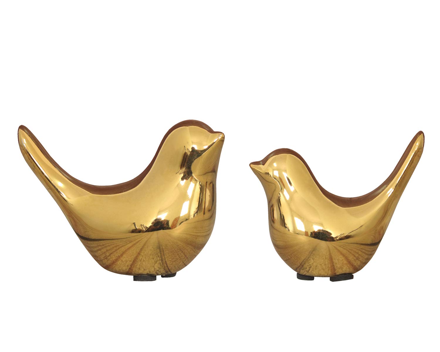 Ceramic Bird Figurine, Set of 2, Gold Colour, Modern Abstract Animal Model in Nordic Style, Desktop Garden Fairy Miniature Ornament Statue Decor