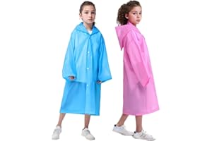 YUNLOVXEE Raincoat Rain Poncho for Kids, 2-5 Pack Reusable EVA Rain Coats for 6-14 Boys Girls, Rain Jackets Gear with Hood