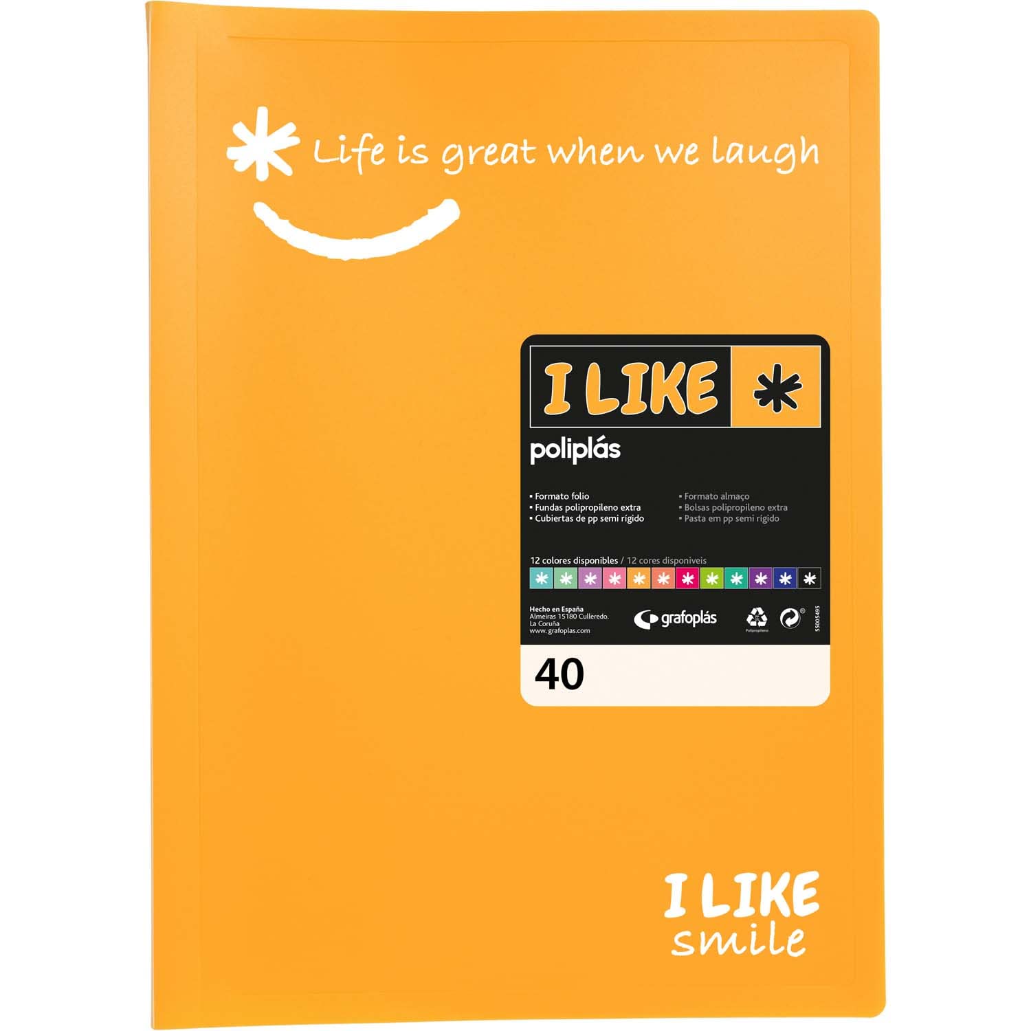 Grafoplás 1440855 Folder with Sleeves, Foil Size, Mandarin, 40 Pockets, Transparent, Polypropylene, Like, Polypropylene